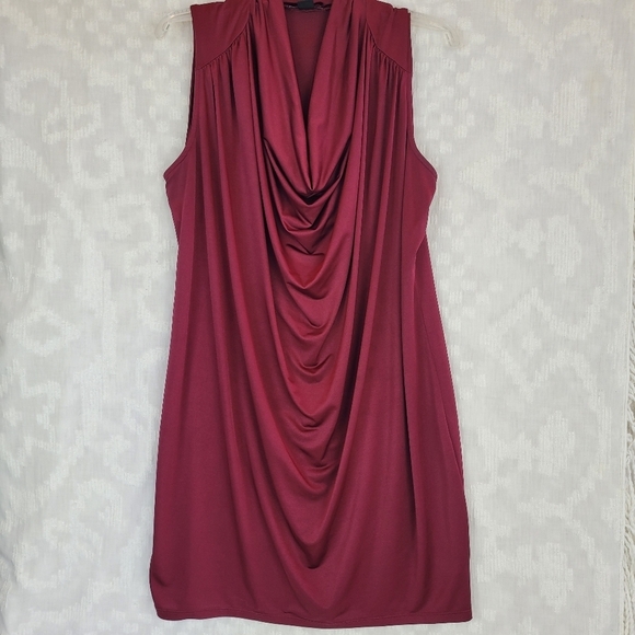 H&M burgundy scoop neck drape front sleeveless dress Y2K indie sleaze slinky L - Picture 4 of 9